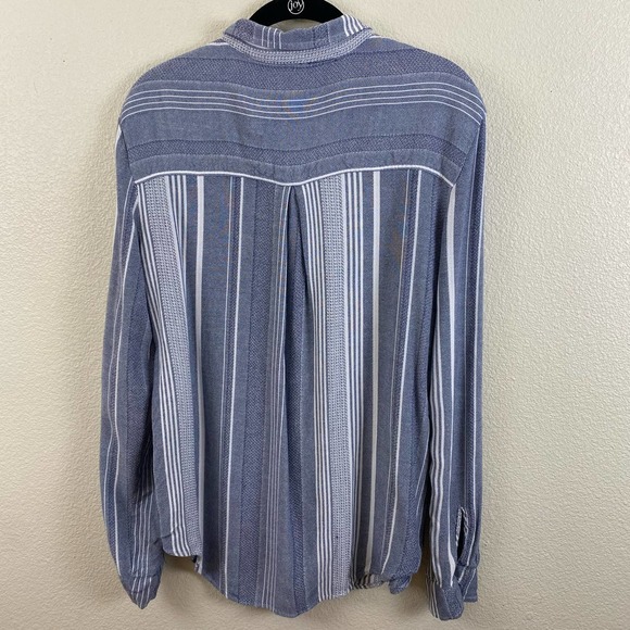 Maeve By Anthropologie Blue Stripe Boho Button Down Viscose Tunic - Picture 4 of 12